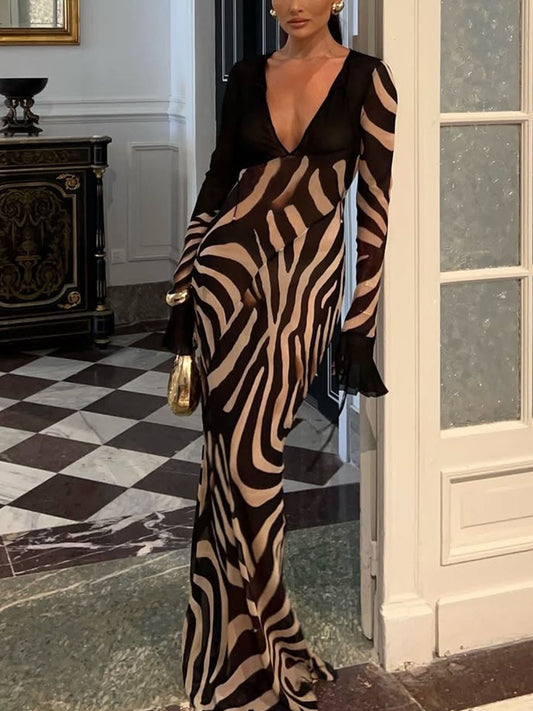 Florian Rochas | V Neck Zebra Print Party Dress